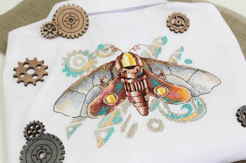 Cross Stitch Embroidery Kit with Water-Soluble Canvas, Hawkmoth Motif, MP Studia, DIY Textile Embroidery