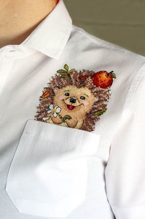 Hedgehog Cross Stitch Embroidery Kit with Water-Soluble Canvas for Clothing and Home Textiles by MP Studia