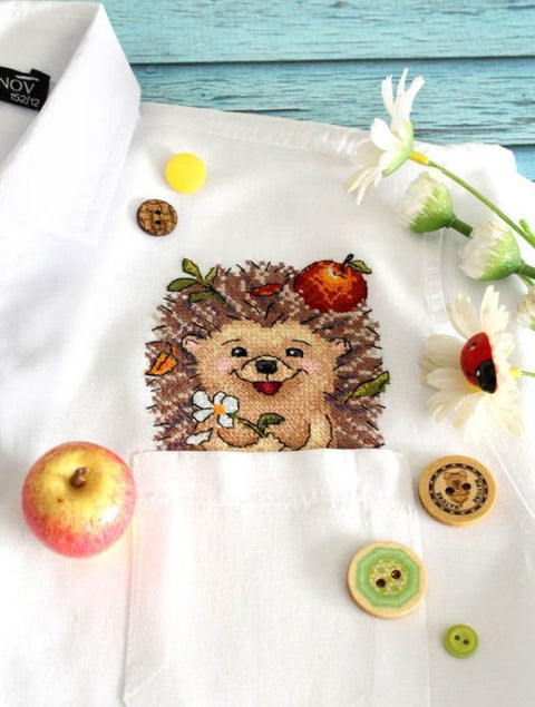 Hedgehog Cross Stitch Embroidery Kit with Water-Soluble Canvas for Clothing and Home Textiles by MP Studia