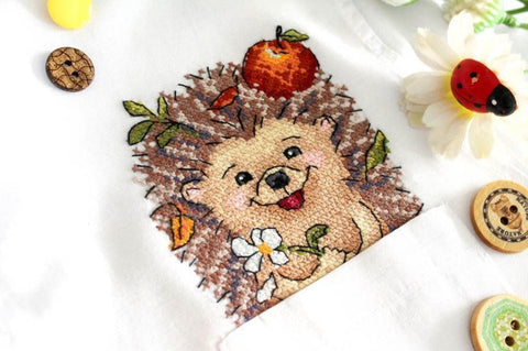 Hedgehog Cross Stitch Embroidery Kit with Water-Soluble Canvas for Clothing and Home Textiles by MP Studia