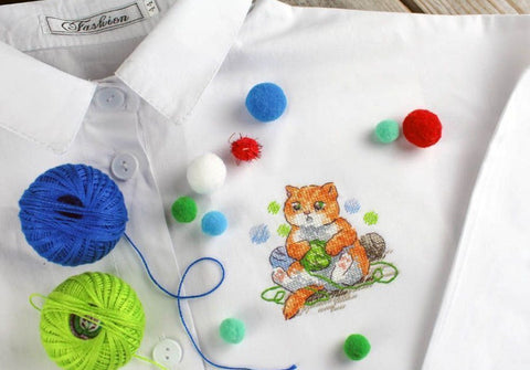 Water-Soluble Canvas Cross Stitch Kit with Cute Cat Design, MP Studia Embroidery Kit for Clothing and Home Textiles