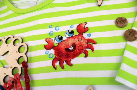 Cross Stitch Kit with Water-Soluble Canvas, Sea Friend Embroidery Pattern, White, for Clothing, Bags and Home Textiles, MP Studia