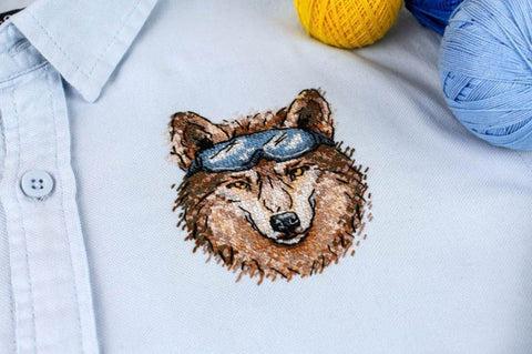 Wolf Cross Stitch Embroidery Kit with Wash-Away Aida Canvas, Cotton Floss, Needle, Pattern and Instructions by MP Studia