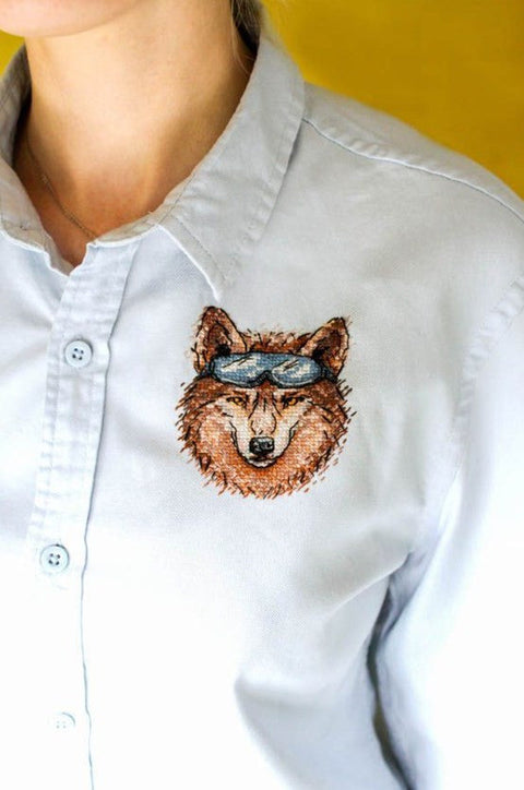 Wolf Cross Stitch Embroidery Kit with Wash-Away Aida Canvas, Cotton Floss, Needle, Pattern and Instructions by MP Studia