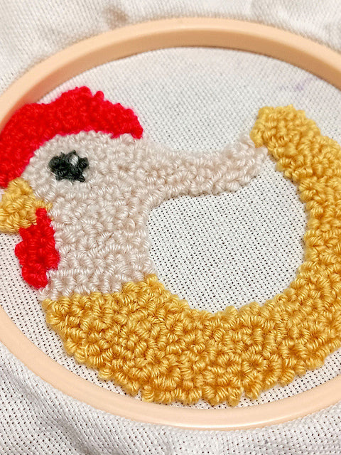 Chicken Cross Stitch Kit for Beginners, Oven, 13.5 × 12.5 cm Finished Size, Farmhouse Motif DIY Embroidery Project