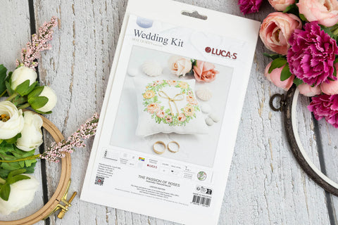 Luca-S Wedding Rose Cross Stitch Kit, 11x11cm, 28ct Zweigart Lugana, 22 Colors