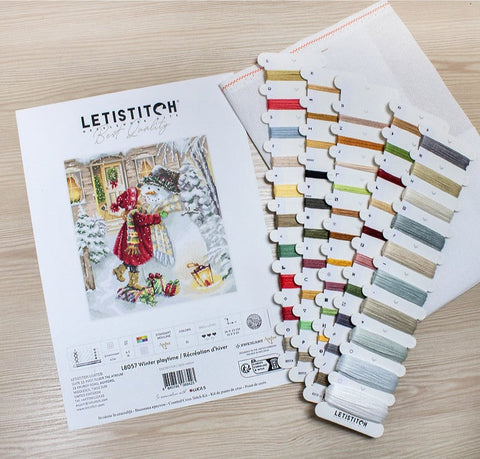 Winter Playtime Cross Stitch Kit, LetiStitch 26x23cm, Zweigart Aida 16ct, Anchor Cotton Threads