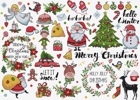 Christmas Cross Stitch Kit, Multicolor Sampler Design, Letistitch, Cotton Threads, 38×27 cm, Fabric, Needle, Chart and Instructions