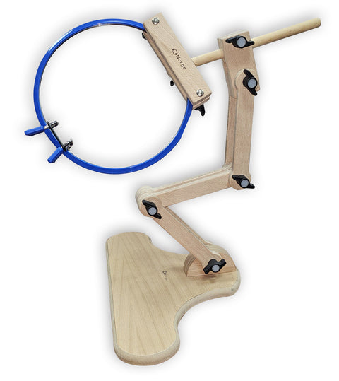 Nurge Adjustable Embroidery Hoop Stand for Table or Chair, Wood and Metal, Natural Wood, Multi-Position Holder