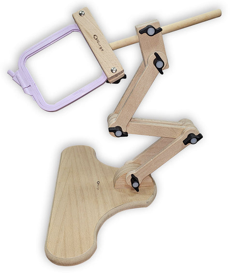 Nurge Adjustable Embroidery Hoop Stand for Table or Chair, Wood and Metal, Natural Wood, Multi-Position Holder