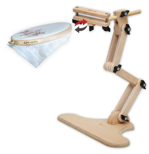 Nurge Adjustable Embroidery Hoop Stand for Table or Chair, Wood and Metal, Natural Wood, Multi-Position Holder