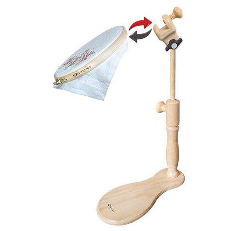 Adjustable Embroidery Stand, Nurge Beech Wood Lap and Tabletop Holder, Hands-Free, 32–48 cm, Fits 100–310 mm Hoops