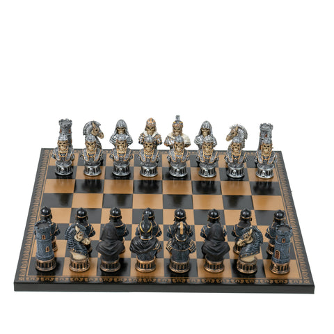 SKELETON Warriors: Unique Handpainted Chess Set with Leatherette Chessboard