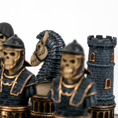 SKELETON Warriors: Unique Handpainted Chess Set with Leatherette Chessboard