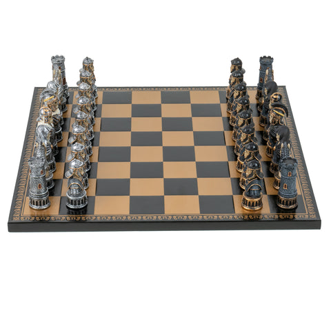 SKELETON Warriors: Unique Handpainted Chess Set with Leatherette Chessboard