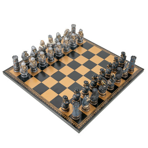 SKELETON Warriors: Unique Handpainted Chess Set with Leatherette Chessboard