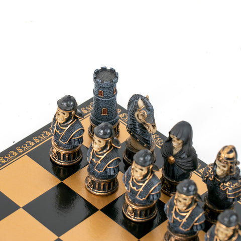 SKELETON Warriors: Unique Handpainted Chess Set with Leatherette Chessboard