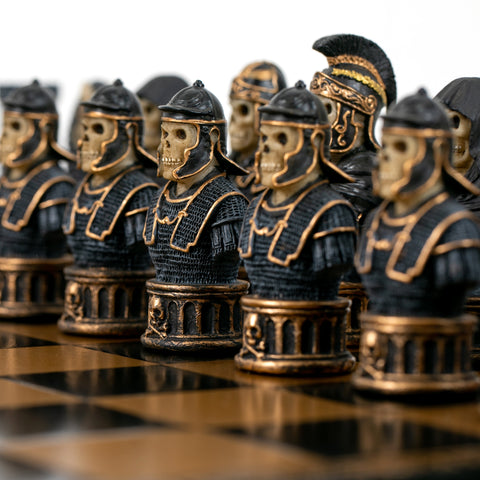 SKELETON Warriors: Unique Handpainted Chess Set with Leatherette Chessboard