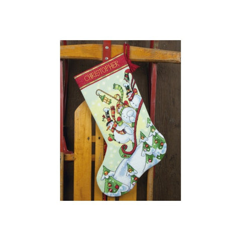 Sledding Snowmen Christmas Stocking - Cross Stitch Kit by DIMENSIONS