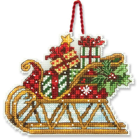 Sleigh Ornament (10.1 x 7.6 cm) - Cross Stitch Kit by DIMENSIONS