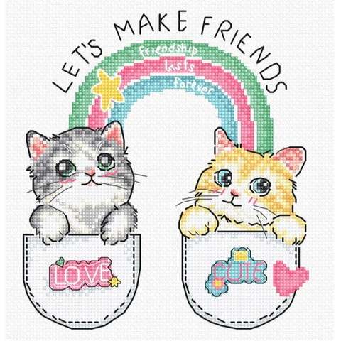 Cross Stitch Kit Let’s Make Friends, LetiStitch, 16 x 14 cm, Zweigart Aida 16ct, 100% Cotton Anchor Threads