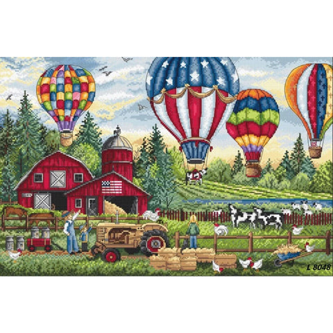 Up Up and Away Cross Stitch Kit, LetiStitch, 40 x 26 cm, Zweigart Aida 16ct, 100% Cotton Anchor Threads