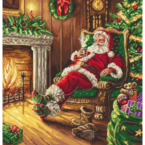 Santa's Rest by the Chimney Cross Stitch Kit, LetiStitch, 38.5 x 40 cm, Zweigart Aida 16ct, Anchor Cotton Threads