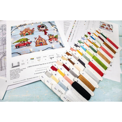 LetiStitch Christmas Toys Cross Stitch Kit, 5 Designs, 16x16 cm Each, 45 Colors, Aida Canvas, Beads & Metallic Threads