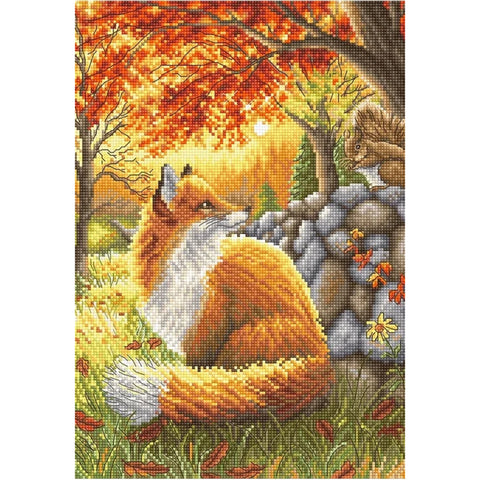 Cross Stitch Kit A Friend for Little Fox, LetiStitch, 27x19 cm, Zweigart Aida 16ct, 100% Anchor Cotton Thread