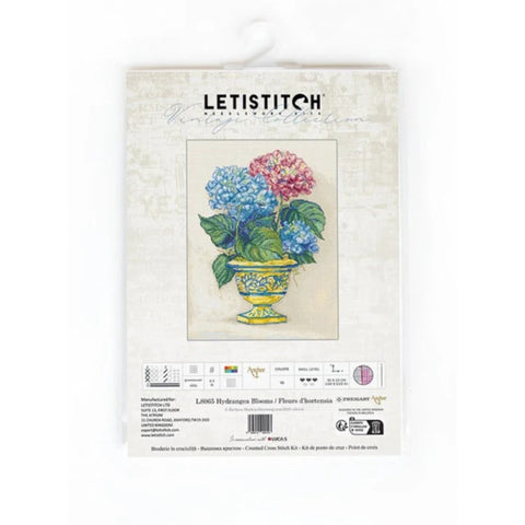 Hydrangea Blooms Cross Stitch Kit 30x22cm, LetiStitch, Zweigart Aida 16ct, Anchor Cotton Threads, Intermediate Level