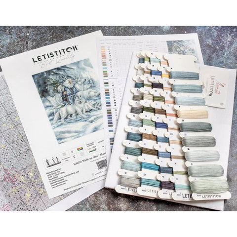 LetiStitch Walk as One Cross Stitch Kit, 31 x 41 cm, Zweigart Aida 16ct, Anchor Cotton Threads, Metallic Threads, Advanced 4-Star Level