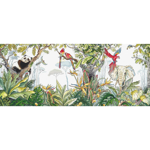 Jungle Time Cross Stitch Kit, LetiStitch, 58 x 24 cm, Zweigart Aida 16ct, Anchor Cotton Threads, Advanced Pattern