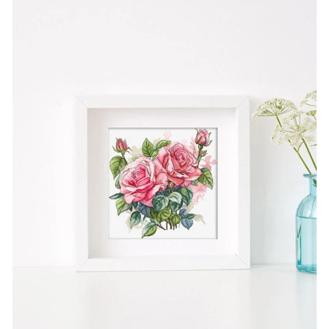 Pink Bloom Cross Stitch Kit, LetiStitch, 22 x 23 cm, Zweigart Aida 16ct, 100% Anchor Cotton Threads, Intermediate Level