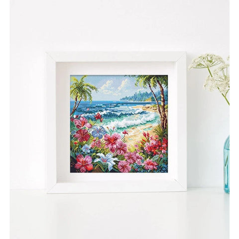 LetiStitch Paradise Cross Stitch Kit, 21 x 21 cm, Zweigart Aida 16ct, 100% Anchor Cotton Threads, 3-Star Skill Level