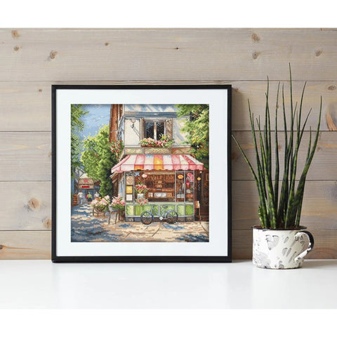 Cross Stitch Kit Corner Shop 24x24 cm, LetiStitch, Zweigart Aida 16ct, 100% Anchor Cotton Threads, Luca-S Edition