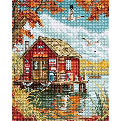 Cross Stitch Embroidery Kit Early Autumn, 21 x 26 cm, LetiStitch, Zweigart Aida 16ct, 100% Cotton Threads