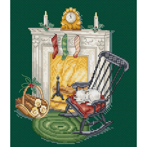 LetiStitch Cross Stitch Kit Resting by the Chimney, 15x17 cm, Green Zweigart Aida 16ct, Luca-S Cotton Threads