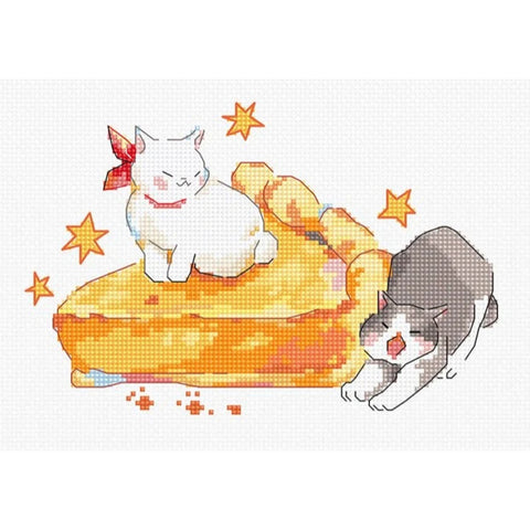 Cross Stitch Kit Eating Sleeping Stretching, 16 x 11 cm, LetiStitch, Aida 16ct, Anchor Cotton Threads, Luca-S, Intermediate, SLETIL8811