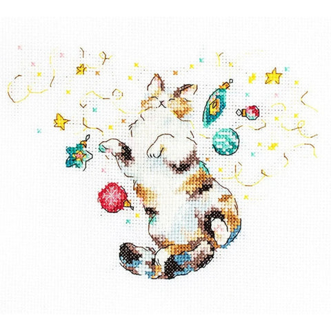 Cat’s Happiness Cross Stitch Embroidery Kit, LetiStitch, 15 x 11 cm, Zweigart Aida 16ct, Anchor Cotton Threads