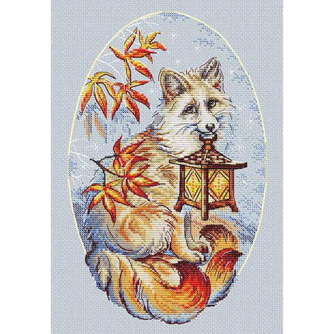 LetiStitch Kitsune Cross Stitch Embroidery Kit, 15 x 23 cm, Zweigart Aida 16ct, Anchor Cotton Threads and Beads