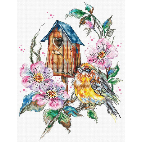LetiStitch Feathery Wonder Cross Stitch Kit, 20 x 27 cm, Zweigart Aida 16ct, Anchor Cotton Threads, Luca-S Association