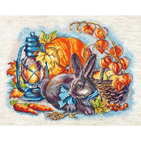 Autumn Rabbit Cross Stitch Kit, 25 x 20 cm, LetiStitch, Zweigart Aida 16ct, Anchor Cotton Threads
