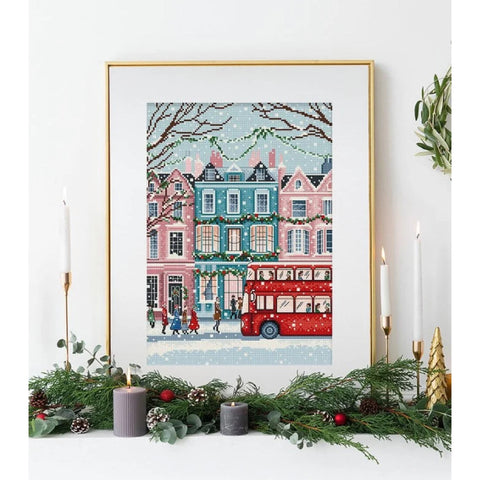 London Snowfall Cross Stitch Kit, 19 x 27 cm, LetiStitch, Zweigart Aida 16ct, Luca-S Cotton Threads