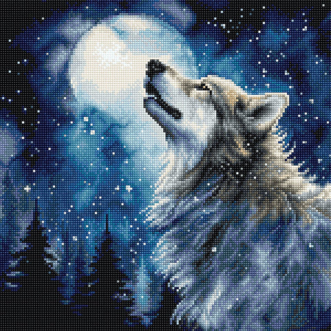 Cross Stitch Kit Midnight Snowfall Winter Landscape, Letistitch, 24x24 cm, Dark Blue and Gray Design with White Snow