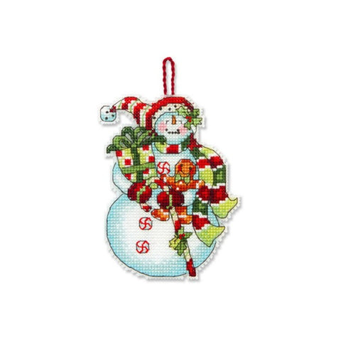 Snowman with Sweets Ornament (7.6 x 10.1 cm) - Cross Stitch Kit by DIMENSIONS