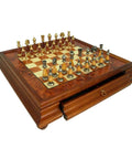 Solid Brass & Wood Chess Set with Luxurious Briar Elm Wood Game Board