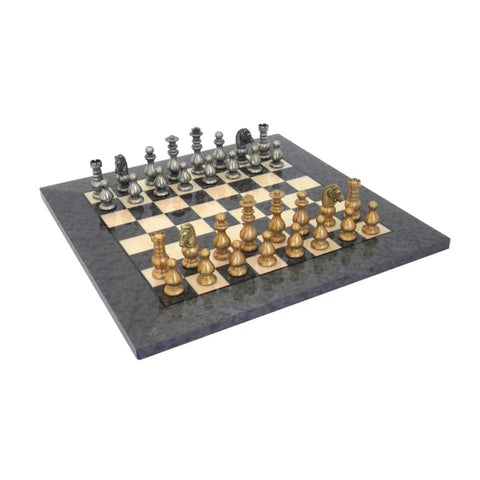 Solid Brass Chess Set with Luxurious Briar Wood game Board