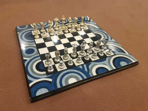 Solid Brass Chess Pieces with Unique Hand Inlaid Wooden Chess Board