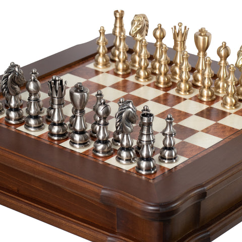 Solid Brass Chess Set with Beautiful Beech Wood Chess Table