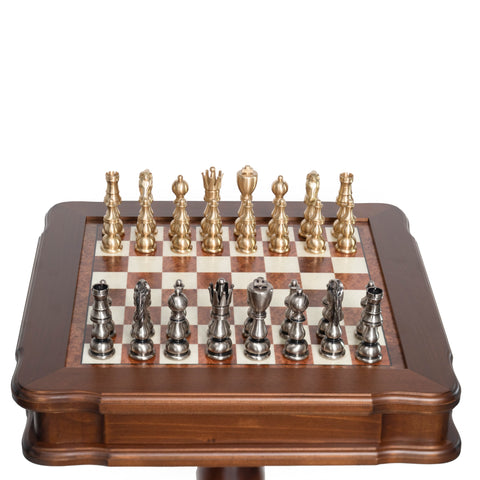 Solid Brass Chess Set with Beautiful Beech Wood Chess Table